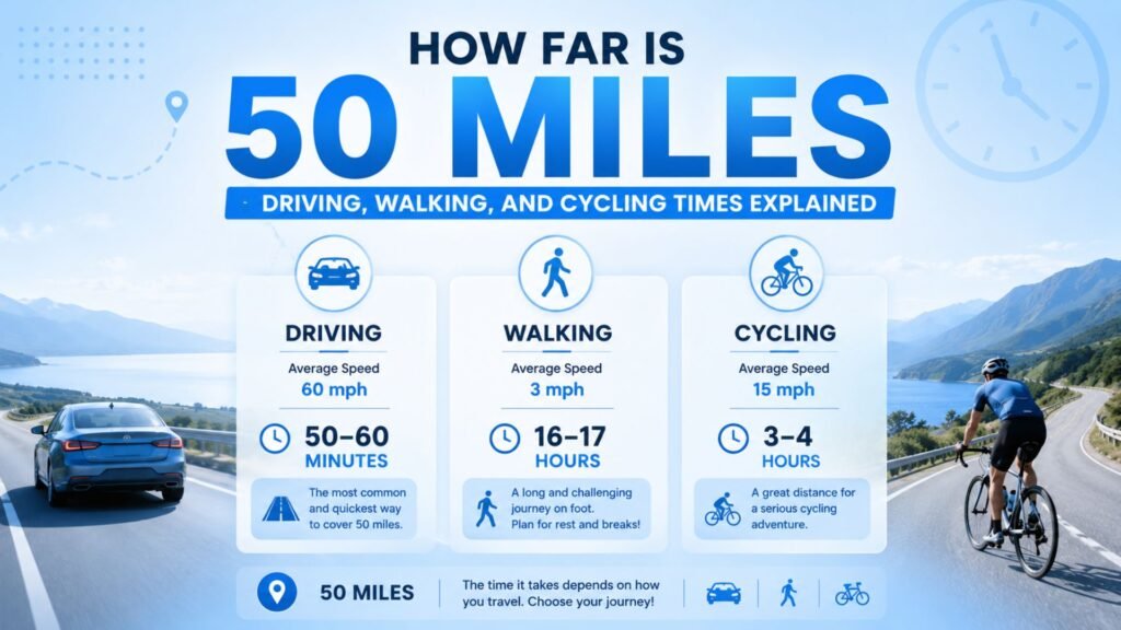 How Far Is 50 Miles Driving, Walking, and Cycling Times Explained
